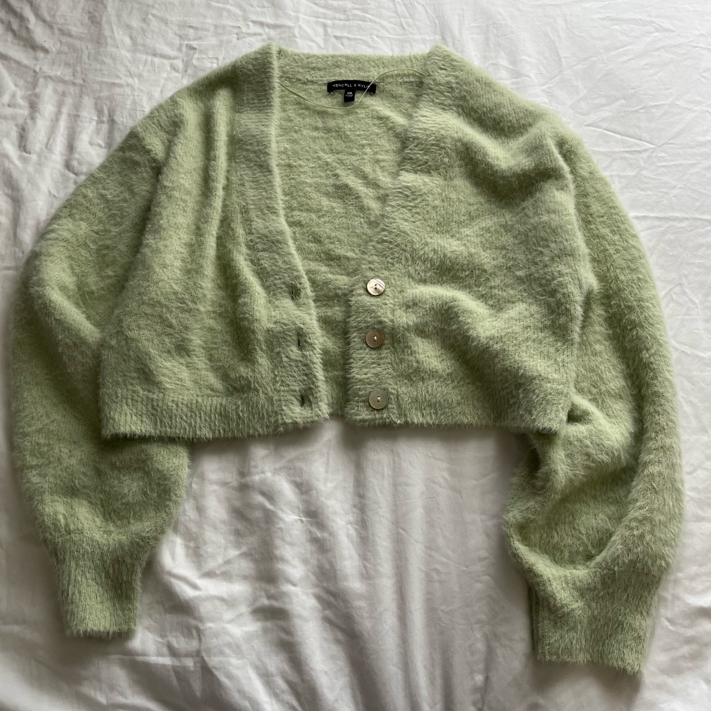 Pacsun Kendall and Kylie green fluffy cropped cardigan XS